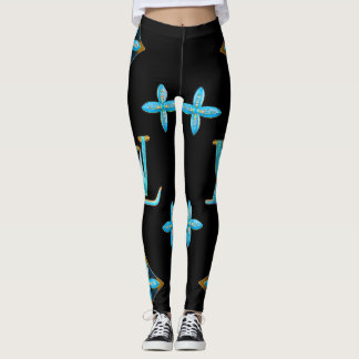 Luxus Muster Leggings Blue Gold