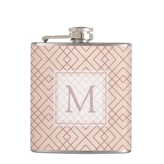 Luxus Muster Rose Gold Monogram Flachmann (Vorderseite)