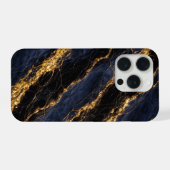 Luxus-Nachttblauer-Marmer-Gold/Schwarze-Adern-Hand iPhone Hülle (Rückseite (Horizontal))