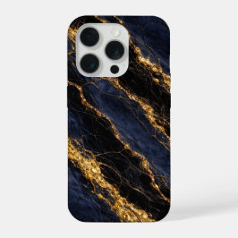 Luxus-Nachttblauer-Marmer-Gold/Schwarze-Adern-Hand iPhone 15 Pro Hülle