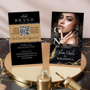 Luxus-Nageltechniker-Künstler Schwarz-Gold-Achat Visitenkarte