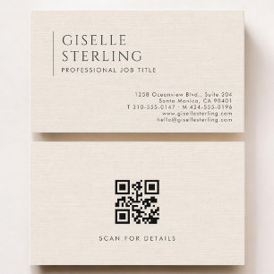 Luxus Natur-Elfenbein-Leinen QR-Code Visitenkarte