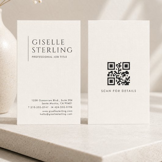 Luxus-Natur-Elfenbein-Leinen-QR-Code Visitenkarte
