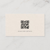 Luxus Natur-Elfenbein-Leinen QR-Code Visitenkarte (Rückseite)