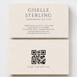 Luxus-Natur-Neutral-Elfenbein-Leinen-QR-Code Visitenkarte