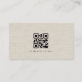 Luxus-Natur-Neutral-Leinen-QR-Code Visitenkarte (Rückseite)