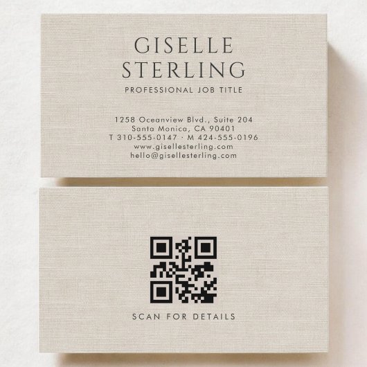 Luxus-Natur-Neutral-Leinen-QR-Code Visitenkarte