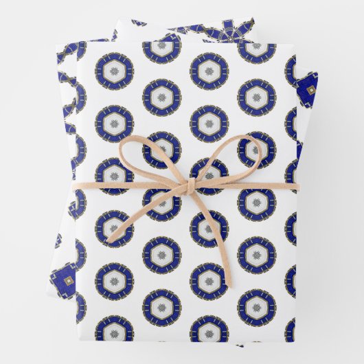 Luxus Nautical Sapphire Blue & White Gemustert Geschenkpapier Set (Beispiel)