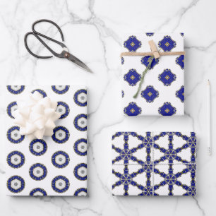 Luxus Nautical Sapphire Blue & White Gemustert Geschenkpapier Set