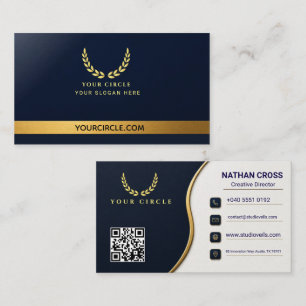 Luxus-Navi-Blau-Faux-Gold-Kranz-QR-Code-Geschäftsk Visitenkarte