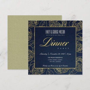 LUXUS-NAVI-BLÜTEN-FAUX-GOLD-ROSE-FLORAL-ESSENSPART EINLADUNG