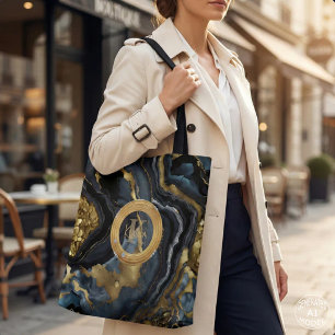 Luxus Navy Blau & Gold Achat Marmor Monogramm Tasche