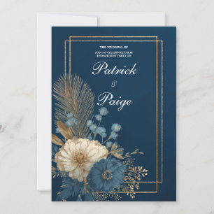Luxus Navy Blau Gold Palme Floral Hochzeit Einladung