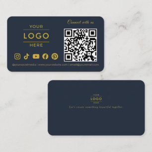 Luxus Navy Blau Gold QR Code Social Media Logo Visitenkarte