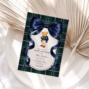 Luxus Navy Blau Polo Teddybär Junge Babyparty Einladung
