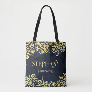Luxus Navy Blau und Gold Flourish Winterhochzeit Tasche