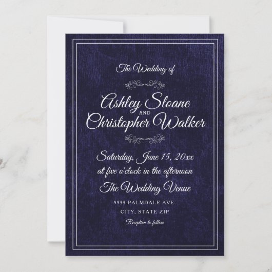 Luxus Navy Blau Velours Weiß Monogramm QR-Code Einladung (Vorderseite)