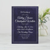 Luxus Navy Blau Velours Weiß Monogramm QR-Code Einladung (Stehend Vorderseite)