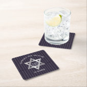 Luxus Navy Blue Magen David Sterne Modernes Design Rechteckiger Pappuntersetzer (Vor Ort)