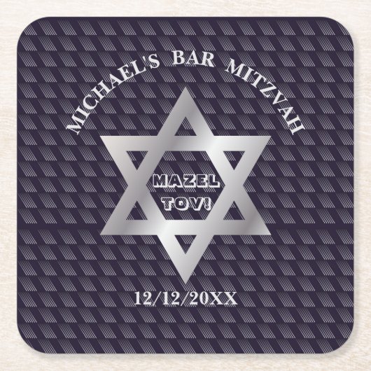 Luxus Navy Blue Magen David Sterne Modernes Design Rechteckiger Pappuntersetzer (Vorderseite)