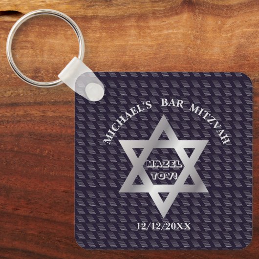 Luxus Navy Blue Magen David Sterne Modernes Design Schlüsselanhänger (Vorderseite)