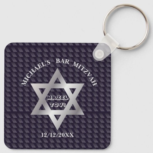 Luxus Navy Blue Magen David Sterne Modernes Design Schlüsselanhänger (Rückseite)