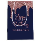 Luxus Navy Blue Rose Gold Glitzer Tropfen Geburtst Mittlere Geschenktüte (Vorderseite)