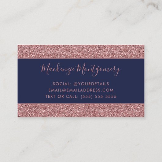 Luxus Navy Blue Rose Gold Sparkle Glitzer Tropfen Visitenkarte (Rückseite)