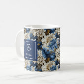 Luxus Navy Blumen Individueller Name Florale Kaffe Kaffeetasse (Vorderseite Links)