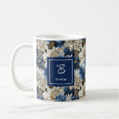 Luxus Navy Blumen Individueller Name Florale Kaffe Kaffeetasse (Links)