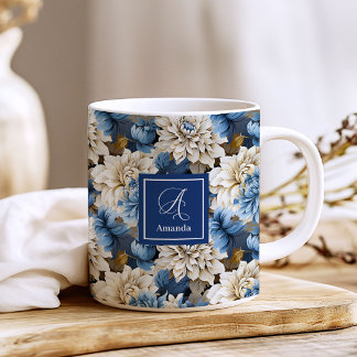 Luxus Navy Blumen Individueller Name Florale Kaffe Kaffeetasse