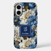 Luxus Navy Blumen iPhone Hülle Blaues Blumen Cover (Rückseite)