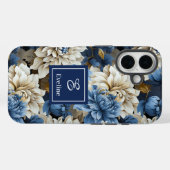 Luxus Navy Blumen iPhone Hülle Blaues Blumen Cover (Rückseite (Horizontal))