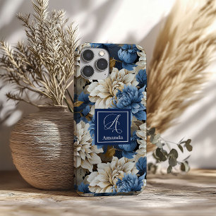 Luxus Navy Blumen iPhone Hülle Blaues Blumen Cover