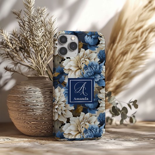 Luxus Navy Blumen iPhone Hülle Blaues Blumen Cover