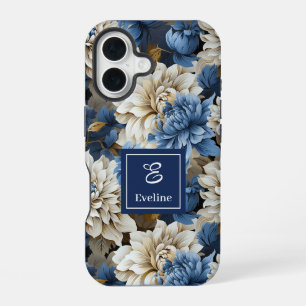 Luxus Navy Blumen iPhone Hülle Blaues Blumen Cover iPhone 16 Hülle
