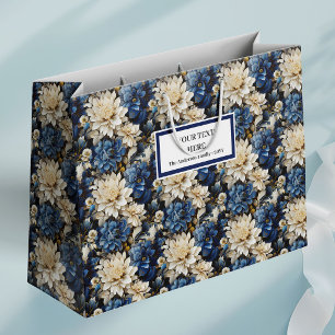 Luxus Navy Elfenbein Weiß Blumen Geschenkverpackun Große Geschenktüte