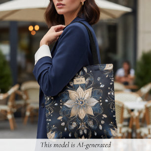 Luxus Navy Gold Blumenmuster Tasche