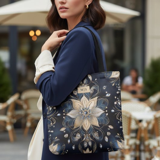 Luxus Navy Gold Blumenmuster Tasche