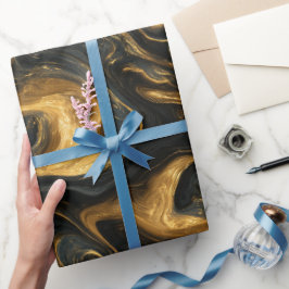 Luxus Navy Gold Fließende Bewegung Abstrakte Struk Geschenkpapier
