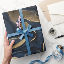 Luxus Navy Gold Fließende Bewegung Abstrakte Struk Geschenkpapier