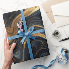 Luxus Navy Gold Flüssige Bewegung Abstrakte Strukt Geschenkpapier