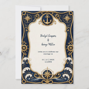 Luxus Navy Gold Nautische Hochzeitsanker Einladung