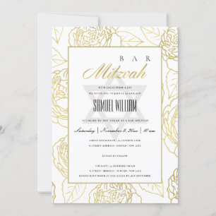 LUXUS NAVY GOLD ROSE BLUMEN BAT BAR MITZVAH EINLAD DANKESKARTE