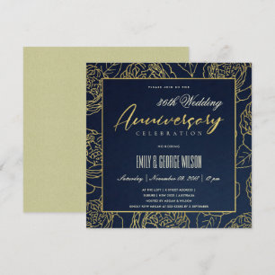 LUXUS NAVY GOLD ROSE BLUMEN JEDES JAHR JUBILÄUM EINLADUNG