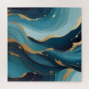 Luxus-Navy-Teal-Gold-Flüssig-Abstraktes Muster Puzzle