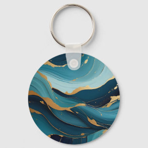 Luxus-Navy-Teal-Gold-Flüssig-Abstraktes Muster Schlüsselanhänger