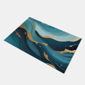 Luxus-Navy-Teal-Gold-Flüssig-Abstraktmuster Fußmatte (Schrägansicht)