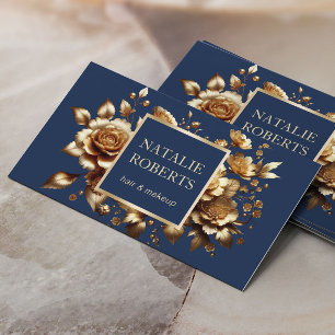 Luxus-Navy- und Gold-Blumen-Schönheitssalon & SPA Visitenkarte