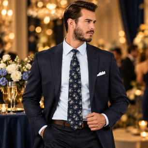 Luxus-Navyblau- und Gold-Blumenmuster nahtlos Krawatte